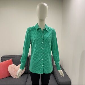 GAP The Fitted Boyfriend Shirt Size Small 100% Cotton Green with White Suns